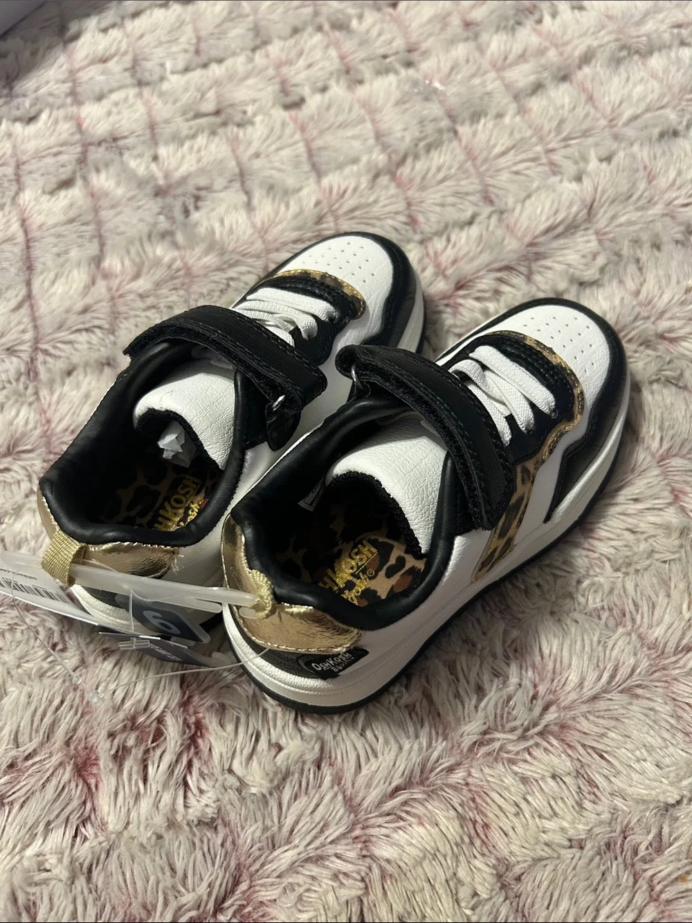 OshKosh B'gosh Black, White & Leopard Accent Kids Sneakers